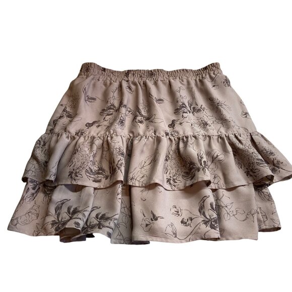 C by One Womens Mini Skirt Beige Brown Medium Ruffled Tiered Floral Y2K Boho - Picture 2 of 11